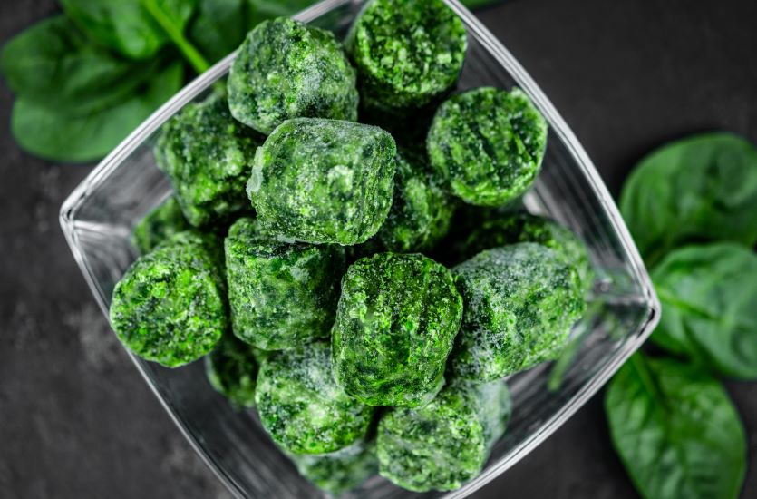 balls of frozen spinach for smoothies