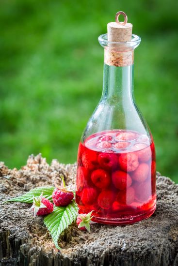 Raspberry vinegar in a bottle