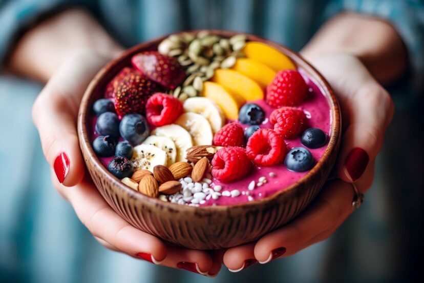 Superfood blend in a bowl being held in hands