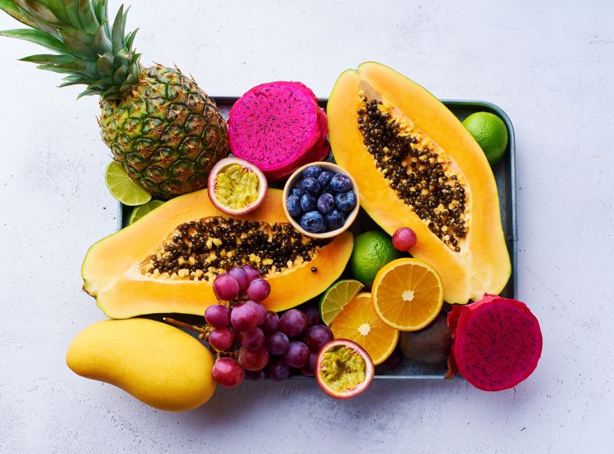 Superfood fruits on a tray