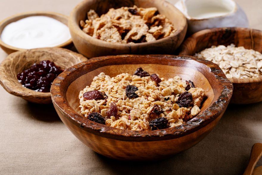 Raisin bran gluten-free in wooden bowls