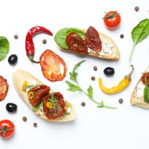 Dairy-free appetizers on a white background