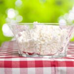 Dairy-free cottage cheese on table outside