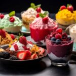 Sugar-free gluten-free desserts in bowls decorated with fruit