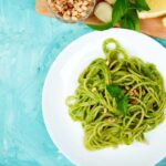 Edamame pasta on a white plate