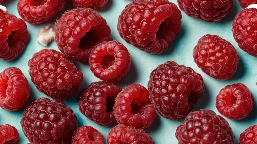 Freeze dried raspberries with different sized berries