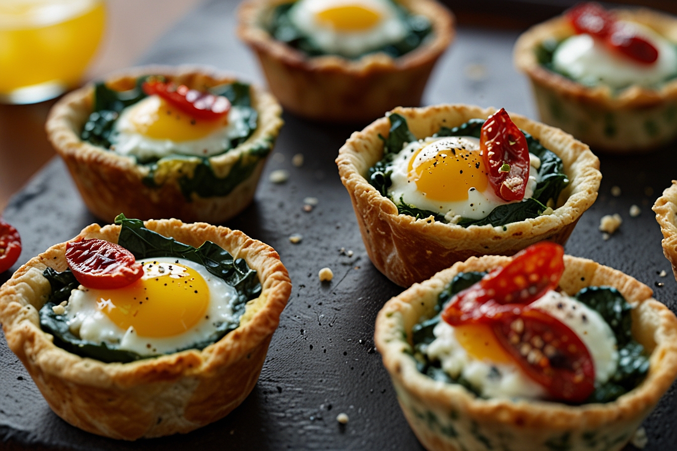 Baked egg and frozen spinach breakfast cups with feta and sun-dried tomatoes with five on try