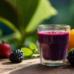 Berry blast immunity booster in glass on bench