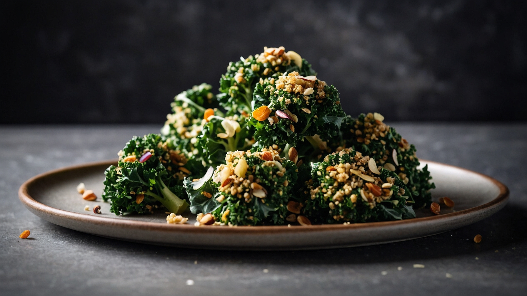 Crunchy kale and quinoa superfood clusters on a plate