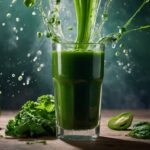 Emerald elixir in a glass with liquid splashing out