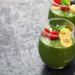 Energizing matcha chia seed pudding with two glasses