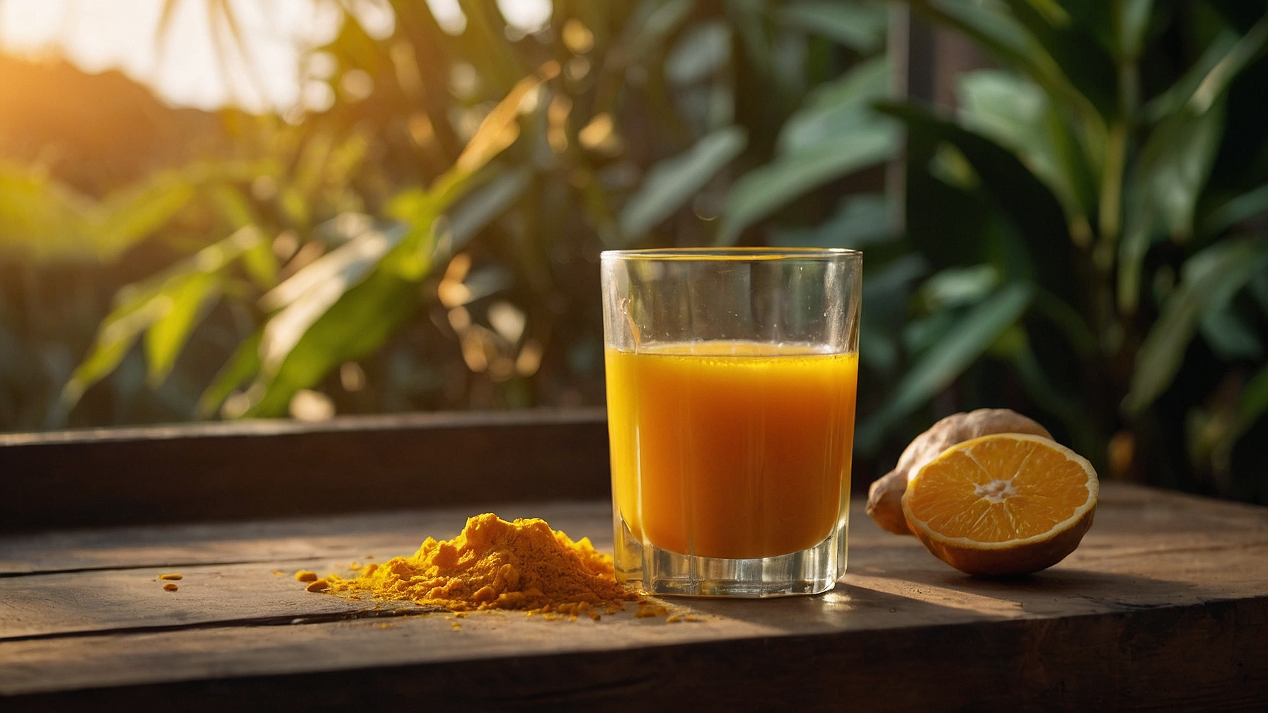 Golden glow morning juice in glass by window