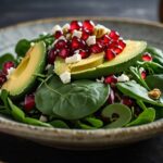 Heart-healthy pomegranate and avocado salad with feta cheese on top