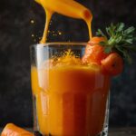 Immune-boosting carrot, ginger and turmeric juice blend in a glass