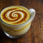 Manuka honey and turmeric golden milk latte in a glass