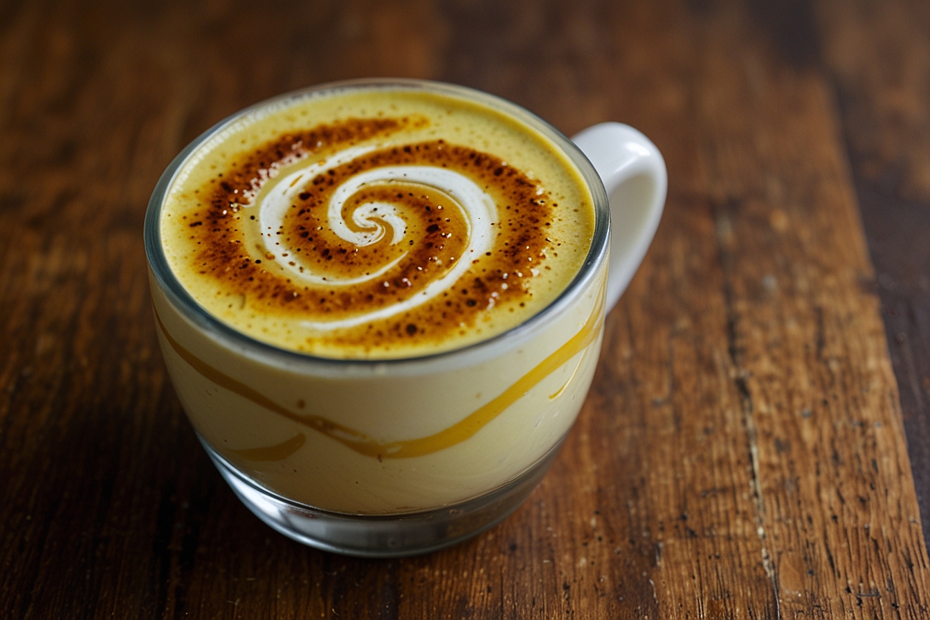 Manuka honey and turmeric golden milk latte in a glass