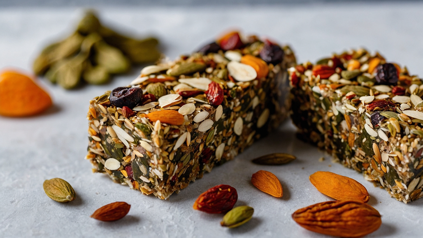 No-bake superfood energy bars next to nuts