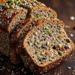 Sprouted quinoa and chia seed superfood bread with slices cut off