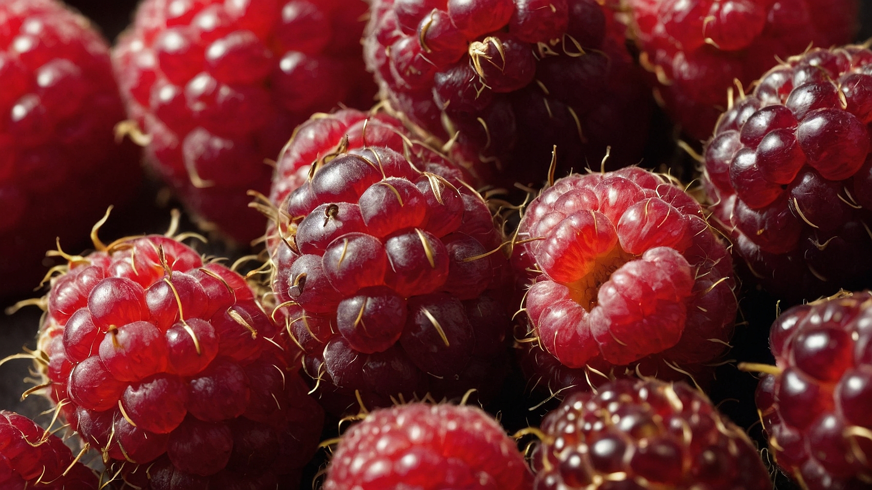 Seeds in raspberries with close up of berries