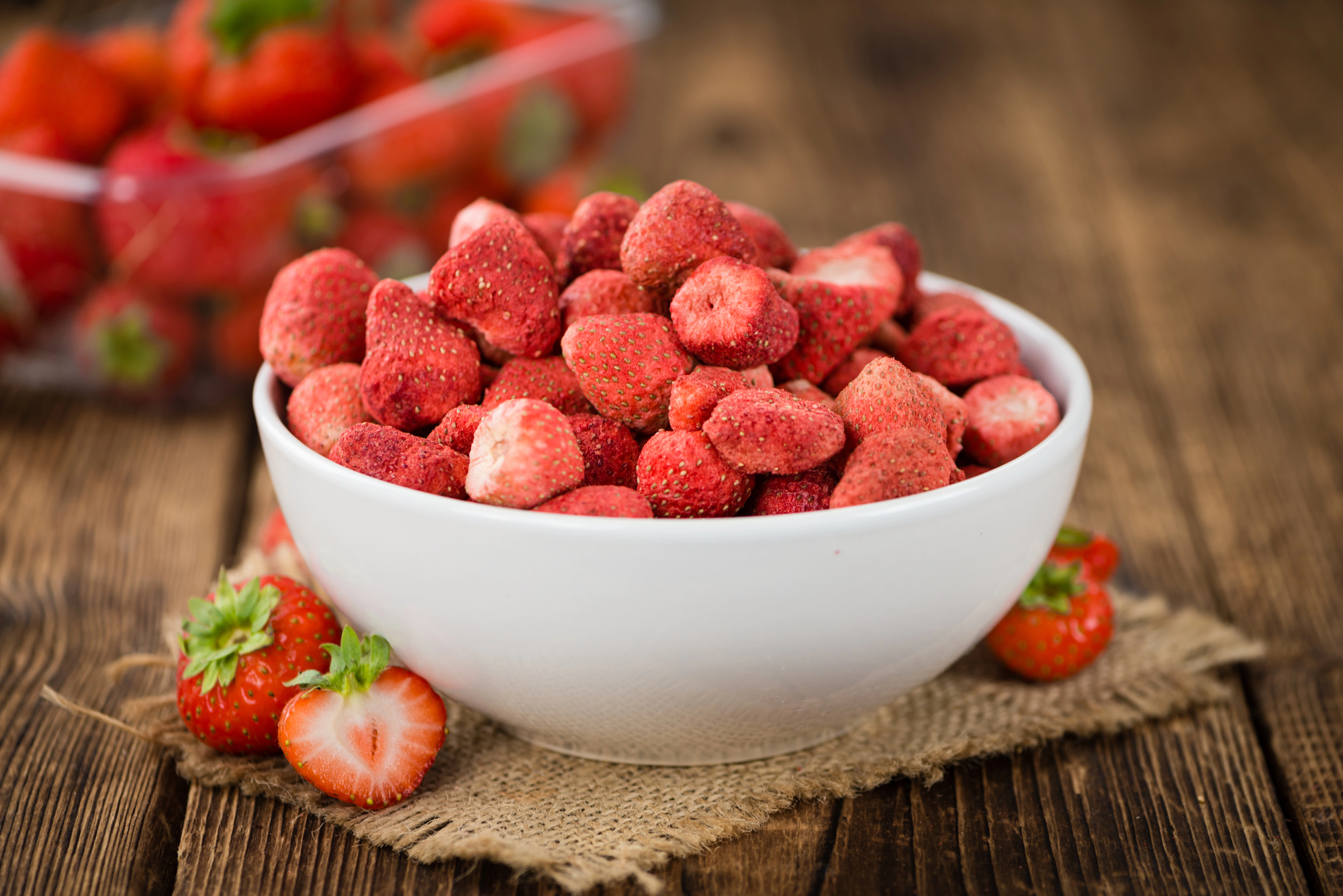 Dried strawberries in a white bowl