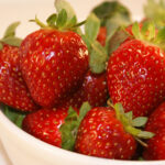 PIcked strawberries in a bowl